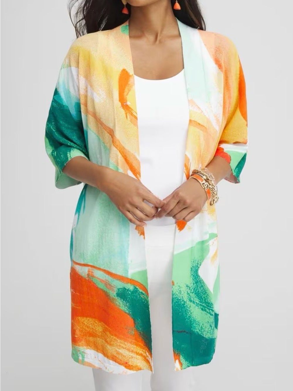 Chico's Open-Front Summer Romance midi cardigan szL